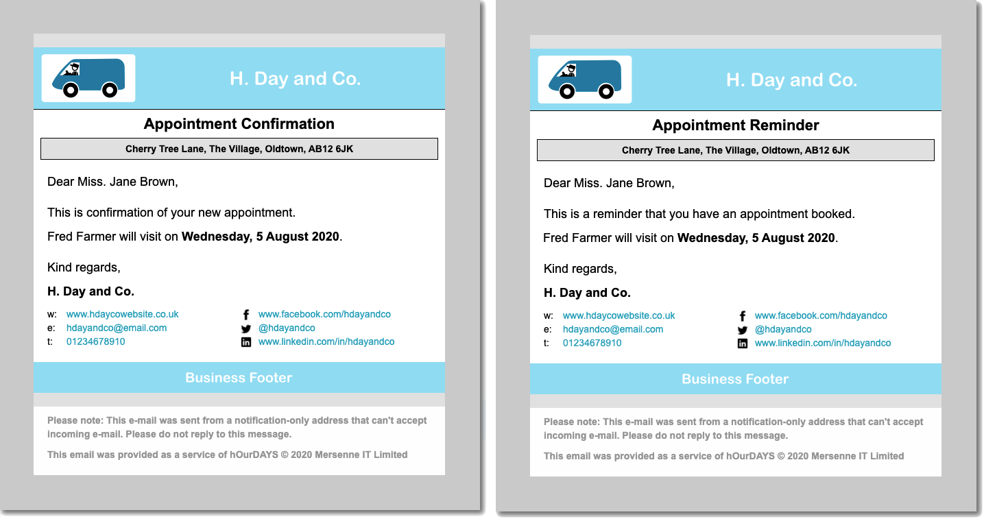 Composite image showing appointment confirmation produced by the application