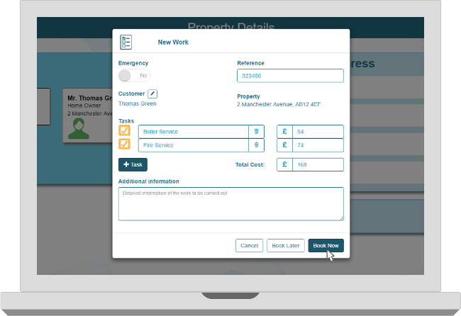 Screenshot of work pricing wizard embedded on a laptop screen